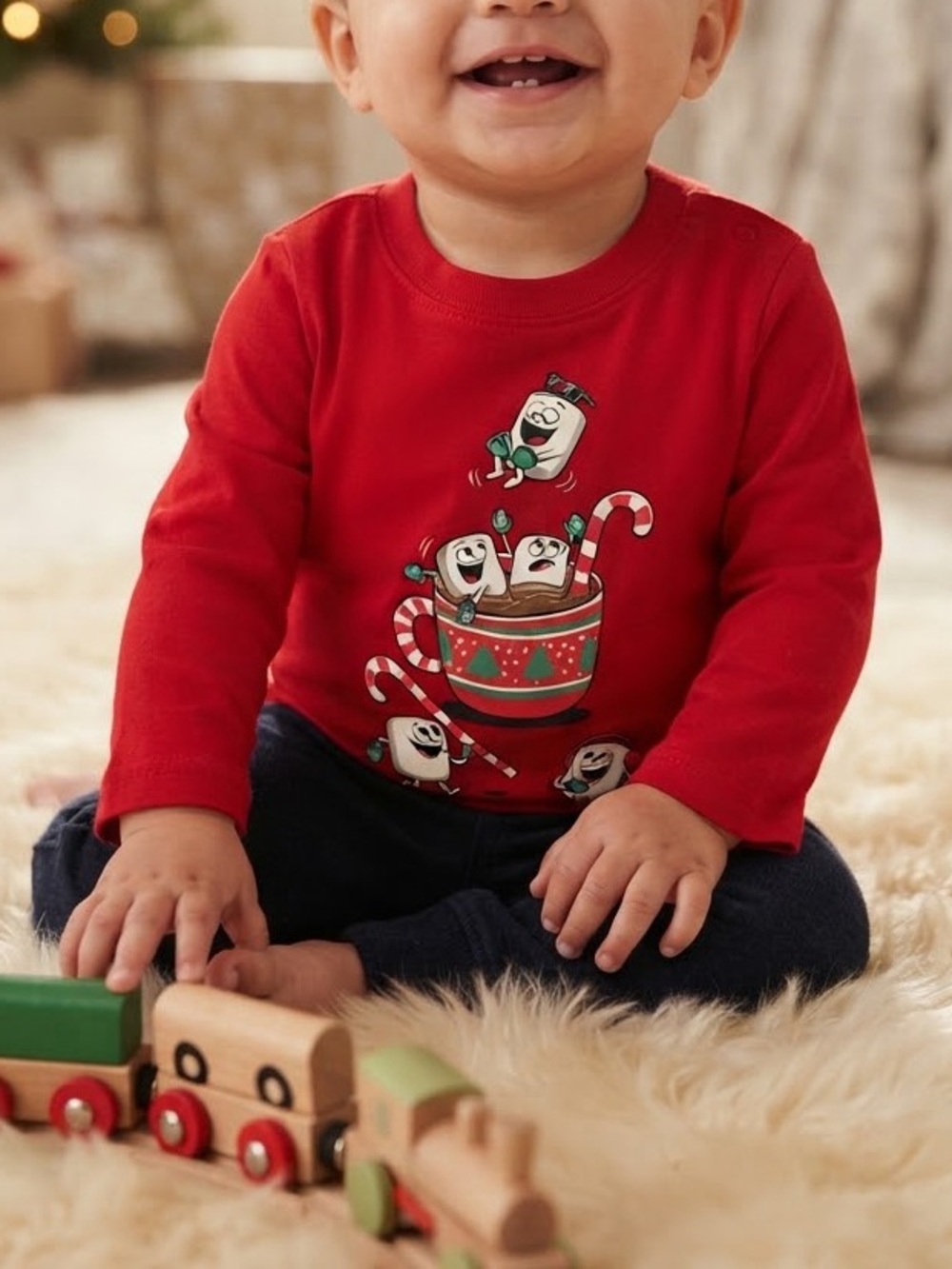 Jumping Beans Festive Hot Cocoa Marshmallow Long Sleeve Top – NWT (Size 12M)